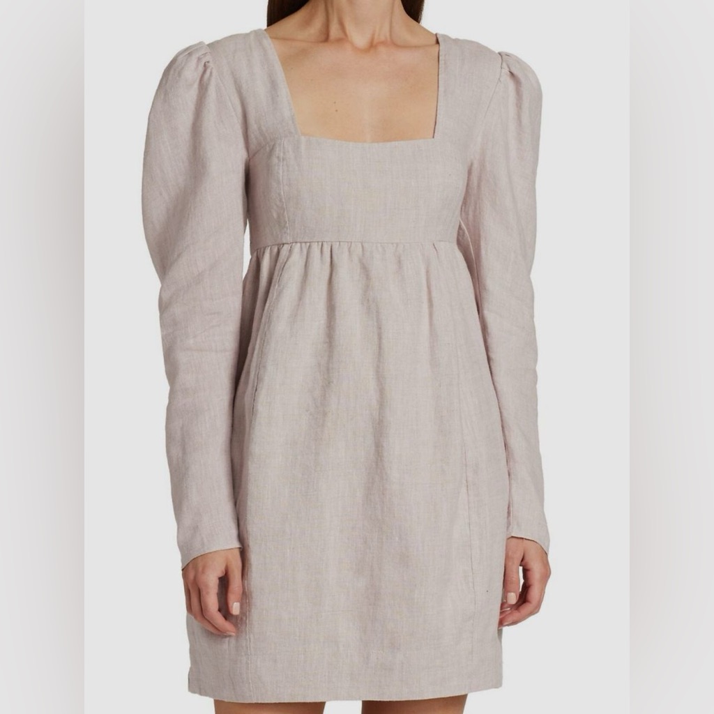 Ganni Women's Purple Long-Sleeve A-Line Puff Hemp Mini Dress Size 34 - 2